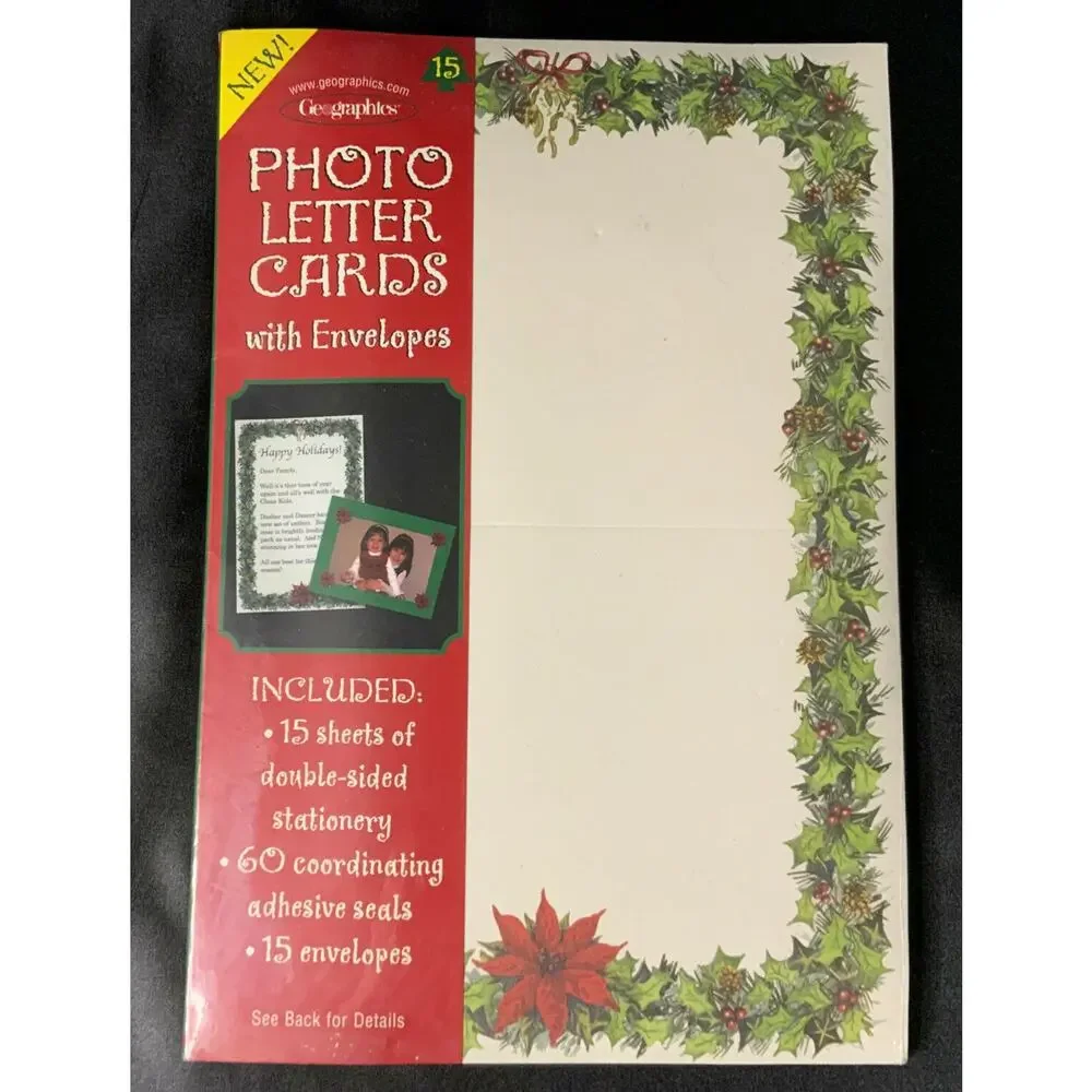Photo Letter Cards With Envelopes Holly & Poinsettia Design Geographics Sealed
